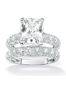 Rectangle and Round Cubic Zirconia Ring Set by PalmBeach Jewelry
