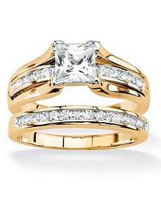 Princess-Cut Cubic Zirconia Wedding Ring Set by PalmBeach Jewelry
