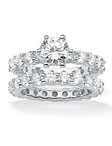Round Cubic Zirconia Eternity Wedding Ring Set by PalmBeach Jewelry