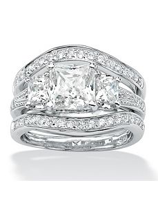 Princess and Round Cubic Zirconia Ring Set by PalmBeach Jewelry