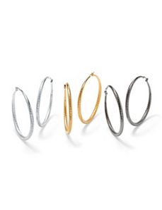 Three-Pair Set of Textured Hoops by PalmBeach Jewelry