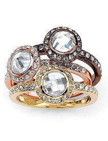 Cubic Zirconia/Crystal Set of Three Stack Rings by PalmBeach Jewelry