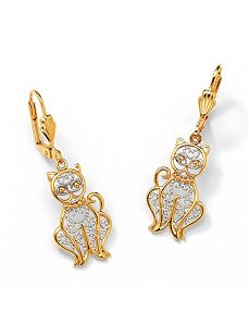 Filigree Cat Drop Pierced Earrings by PalmBeach Jewelry