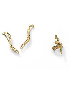 Diamond-Cut Ear Pins and Cuff Set by PalmBeach Jewelry