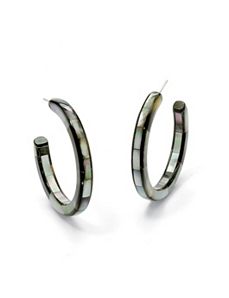 Black Mother-of-Pearl Hoop Earrings by PalmBeach Jewelry