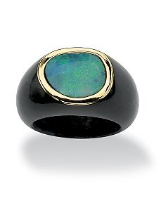 Blue Opal and Black Jade Ring by PalmBeach Jewelry