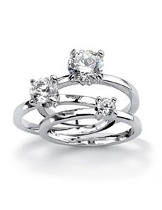 Set of Three Cubic Zirconia Stack Rings by PalmBeach Jewelry