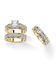 Princess-Cut and Round Cubic Zirconia Ring Set by PalmBeach Jewelry