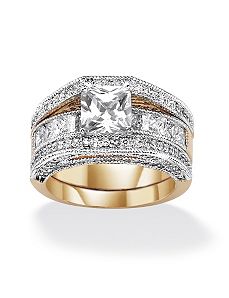 Princess and Round Cubic Zirconia Wedding Set by PalmBeach Jewelry