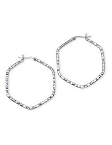 Sterling Hexagon Hammered Hoop Earr by PalmBeach Jewelry