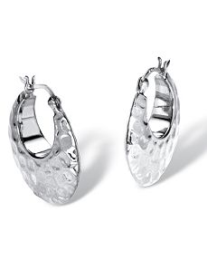 Sterling Hammered Hoop Earrings by PalmBeach Jewelry