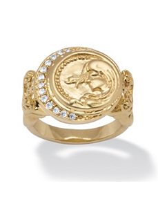 Cubic Zirconia and 18k Gold-Plated Disk Ring by PalmBeach Jewelry
