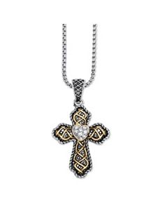 Antiqued 18k Gold-Plated Cubic Zirconia Cross by PalmBeach Jewelry