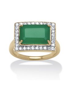 .32 TCW Jade and Cubic Zirconia Cocktail Ring by PalmBeach Jewelry