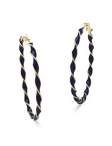 Navy Blue Enamel Hoop Earrings by PalmBeach Jewelry