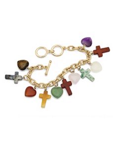 Jade Heart And Cross Charm Bracelet by PalmBeach Jewelry