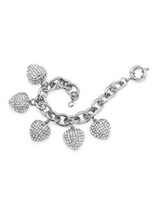 Crystal Heart Charm Bracelet Silver by PalmBeach Jewelry