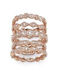 1.55 TCW Cubic Zirconia Set of 5 Rings RGP by PalmBeach Jewelry