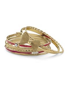 7 Bangle Bracelets Goldtone Fuchsia by PalmBeach Jewelry