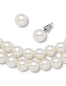 Sim. Pearl Necklace & Earring Set by PalmBeach Jewelry