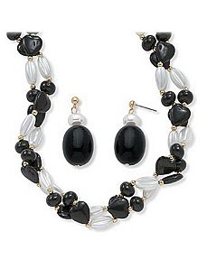 Black and White Lucite Beaded Set by PalmBeach Jewelry