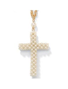 Simulated Pearl Cross Pendant by PalmBeach Jewelry