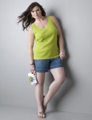 Supima&reg; Cotton V-neck Tank, Denim Short