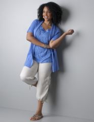 Open Front Cardigan, Crinkle Tank, Cargo Capri