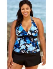 Beach Belle Blue Halter Tie Front Board Shortini by Beach Belle