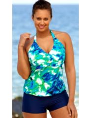 Beach Belle Watercolors Halter Boy Shortini by Beach Belle