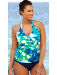 Beach Belle Plus Size Halter Ring Front Tankini by Beach Belle