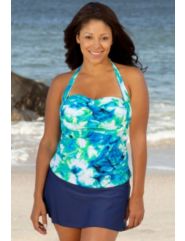 Beach Belle Plus Size Twist Front Navy Skirtini by Beach Belle