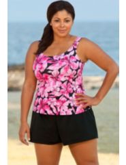 Beach Belle Honolulu Pink Plus Size Tank Shortini by Beach Belle