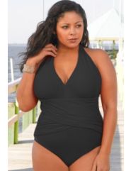 Beach Belle Solid Black Halter Mailliot by Beach Belle