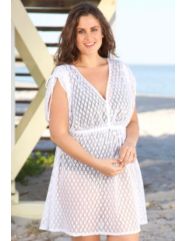 Beach Belle White Martina Plus Size Crochet Tunic by Beach Belle