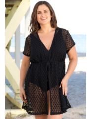 Beach Belle Black Ellie Tie Front Crochet Tunic by Beach Belle