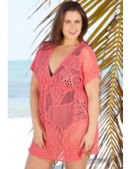 Coral Crochet Cap Sleeve Tunic by Beach Belle