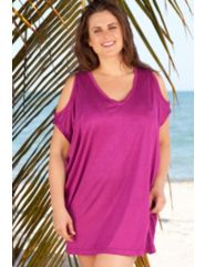 Magenta V-Neck Slit Shoulder Tunic by Beach Belle