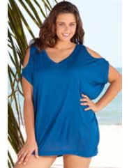 Cobalt V-Neck Slit Shoulder Tunic by Beach Belle
