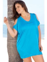 Turquoise V-Neck Slit Shoulder Tunic by Beach Belle