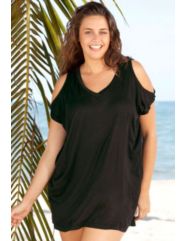 Beach Belle Plus Size Black V-Neck Shoulder Tunic by Beach Belle