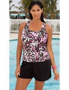 Raspberry Paint Splatter Nylon Shortini by Aquabelle