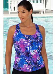 Abstract Floral Racer Back Tankini Top by Aquabelle