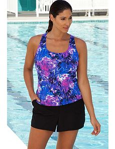 Abstract Floral Racer Back Cargo Shortini by Aquabelle