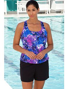 Abstract Floral Nylon Shortini by Aquabelle