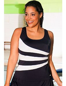 Black and White Spliced Tankini Top by Aquabelle