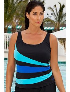 Turqoise and Blue Spliced Tankini Top by Aquabelle