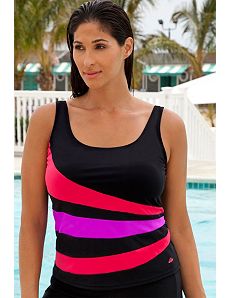 Red and Purple Spliced Tankini Top by Aquabelle