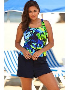 Beach Belle Plus Size Navy Floral Cargo Shortini by Beach Belle
