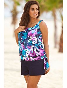 Navy Leafy Blouson Cargo Shortini by Beach Belle